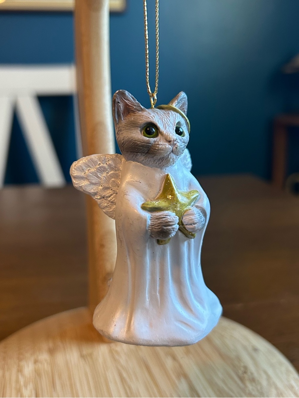 Grey Cat Angel Christmas Ornament with Gold Star
